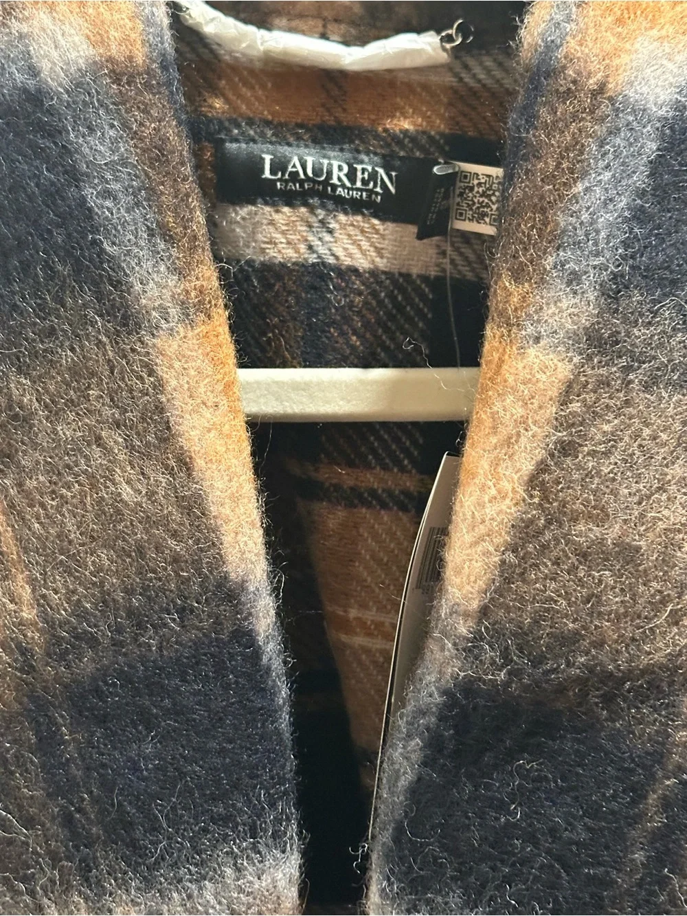 NWT Lauren Ralph Lauren Plaid Wool Blend Shawl Collar Wrap Coat Jacket L